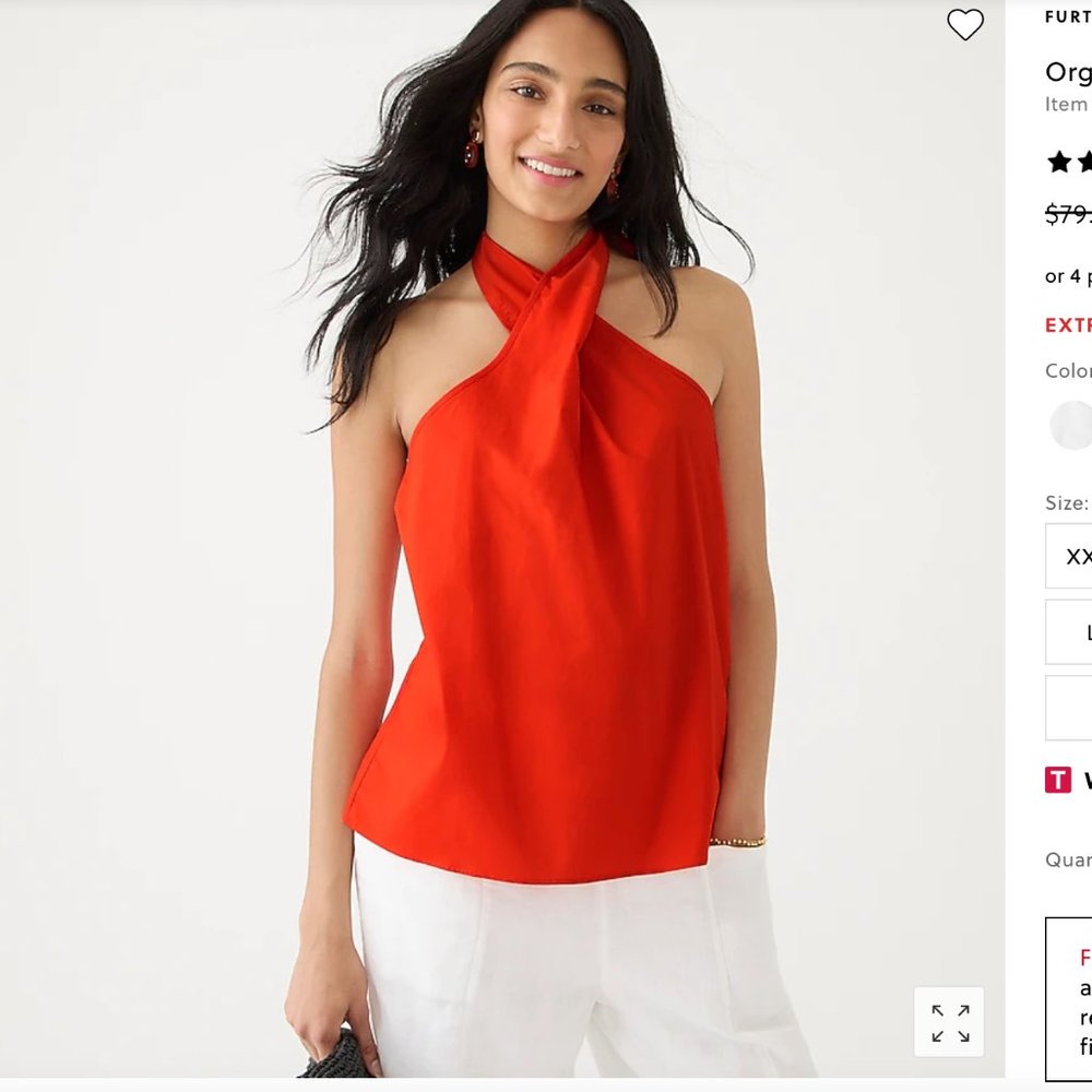 J Crew Organic cotton poplin halter top NWT